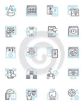Artificial analytics linear icons set. Prediction, Optimization, Automation, Intelligence, Accuracy, Efficiency