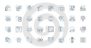 Artificial analytics linear icons set. Prediction, Optimization, Automation, Intelligence, Accuracy, Efficiency