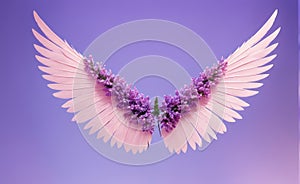 Artificial beautiful pink lavender wings on pink lavender color backdrop , professional , for candid fashion trendy photoshoots