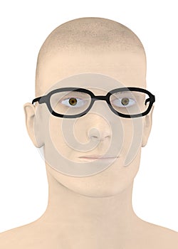 Artificial character with dioptric glasses