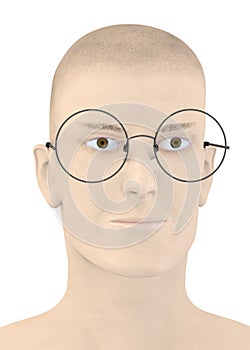 Artificial character with round dioptric glasses