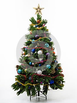 Artificial Christmas tree on a white background