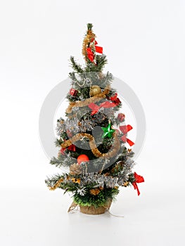 Artificial christmas tree on a white background