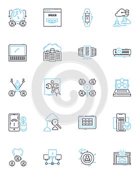 Artificial computing linear icons set. Automation, Robotics, Machine-learning, Big data, Cloud computing, Algorithms