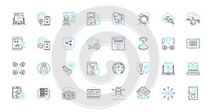 Artificial computing linear icons set. Automation, Robotics, Machine-learning, Big data, Cloud computing, Algorithms