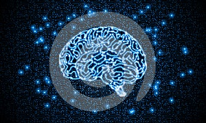 Artificial cybernetic circuit brain inside computer circuit system side view.