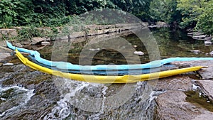 Artificial dam on a shallow river