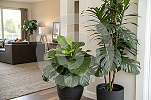 Artificial plant in black pot in living room corner