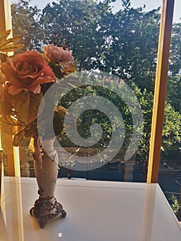 Artificial flower at the cafe photo