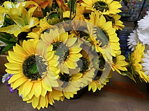 Artificial flowers.Beautiful and bright background close-up