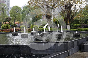 Artificial fountain of jing ( quiet ) lake park in zhangzhou city, china