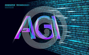 Artificial general intelligence wire letter symbols. Data binary code flow. Minimalist style AGI icon. Machine learning