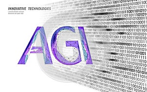 Artificial general intelligence wire letter symbols. Data binary code flow. Minimalist style AGI icon. Machine learning