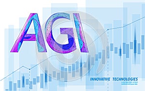 Artificial general intelligence wire letter symbols. Data binary code flow. Minimalist style AGI icon. Machine learning