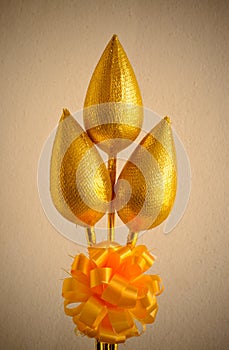 Artificial Golden Lotus in tied with ribbon