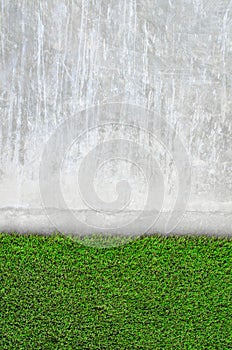 Artificial grass on a cement wall