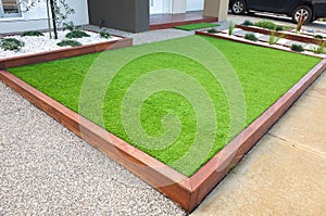 Artificial grass/lawn turf in the front yard of a modern home/residential house