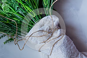 artificial green grass with brown thread