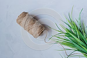 Artificial green grass with brown thread