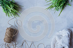 Artificial green grass with brown thread