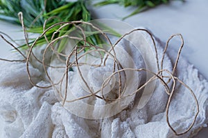 Artificial green grass with brown thread