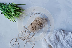 Artificial green grass with brown thread