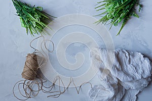 Artificial green grass with brown thread