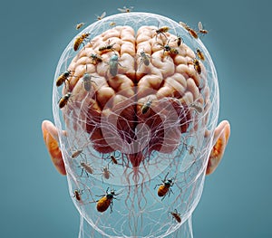 artificial human brain with bugs inside