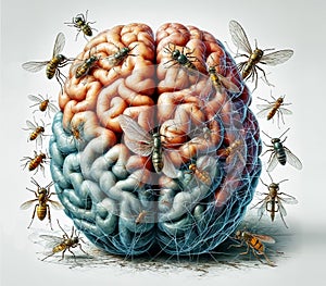 artificial human brain with bugs inside