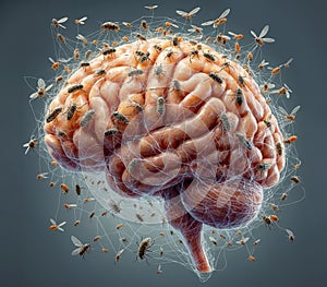 artificial human brain with bugs inside