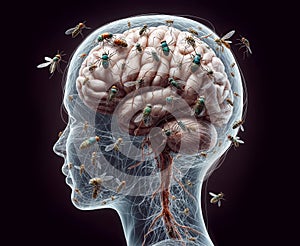 artificial human brain with bugs inside