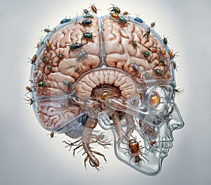 artificial human brain with bugs inside