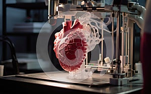 Artificial human heart 3d printed with biocompatible materials. Generative AI