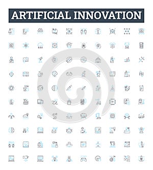 Artificial innovation vector line icons set. AI, Robotics, Automation, Machine, Learning, Augment, Intelligence