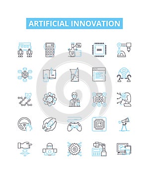 Artificial innovation vector line icons set. AI, Robotics, Automation, Machine, Learning, Augment, Intelligence