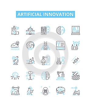 Artificial innovation vector line icons set. AI, Robotics, Automation, Machine, Learning, Augment, Intelligence