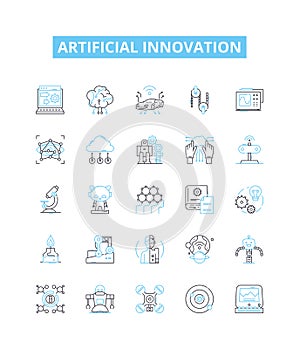 Artificial innovation vector line icons set. AI, Robotics, Automation, Machine, Learning, Augment, Intelligence