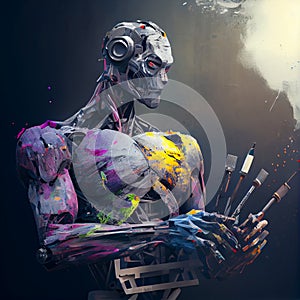 Artificial Inteligence, humaniod robot creating images, futuristic concept.