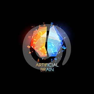 Artificial intellect, brain logo. Glasses colorful abstract polygonal shapes with shards of glass. Vector logotype photo