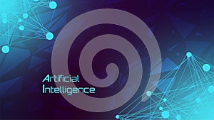 Artificial intelligence abstract background. AI modern technology backdrop. Blue neural network with triangles on gradient