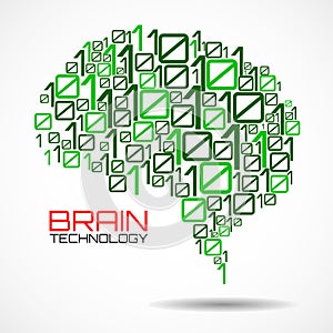 Artificial intelligence. Abstract brain with binary computer code, technology concept