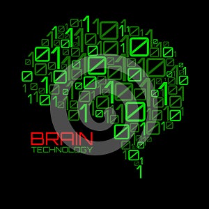 Artificial intelligence. Abstract brain with binary computer code, technology concept