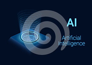 Artificial intelligence - abstract illustration showing a hologram on a dark blue background