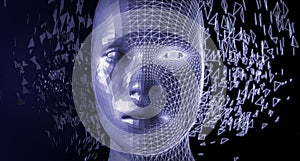 Artificial Intelligence. Abstract wireframe human face.