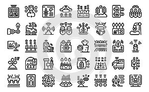Artificial intelligence in agriculture icons set outline vector. Smart field