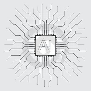 Artificial intelligence, AI. Abstract processor, computer digital chip, printed circuit board. Technology background, template