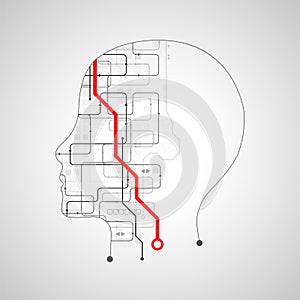 Artificial intelligence (AI) and big data concept. Humen face with binary data flow. Technology vector