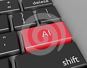 Artificial intelligence AI button on computer keyboard