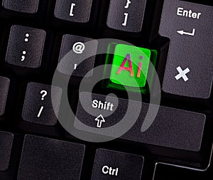 Artificial intelligence AI button on computer keyboard.