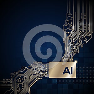 Artificial intelligence, ai. Circuit board background, concept design, space for text. Electronic digital computing technology